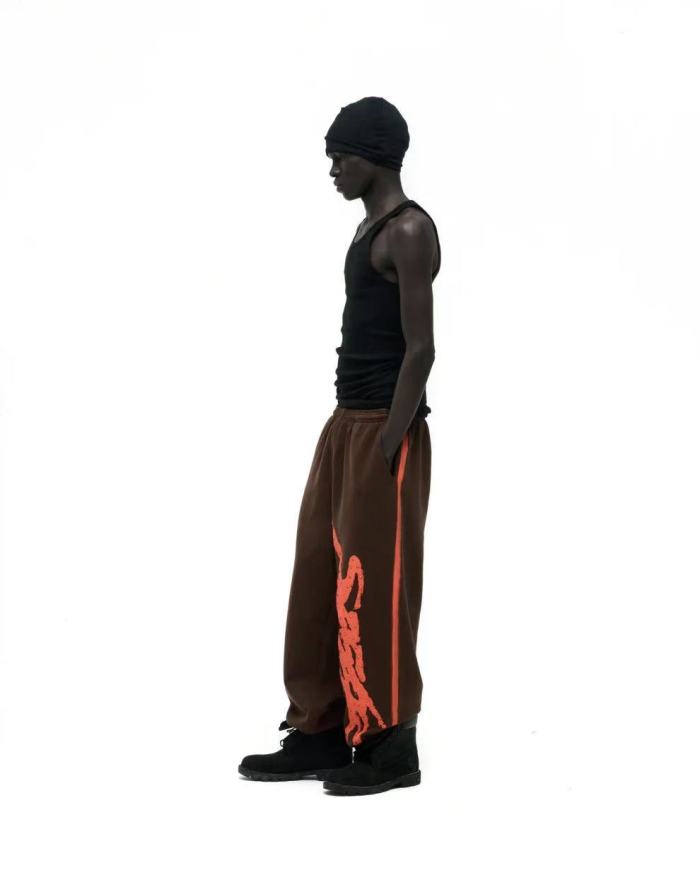 [Big & Tall for weights up to 220 lbs]1:1 quality version Orange Brush Rhinestone Brown Hoodie & Pants Set 28893164