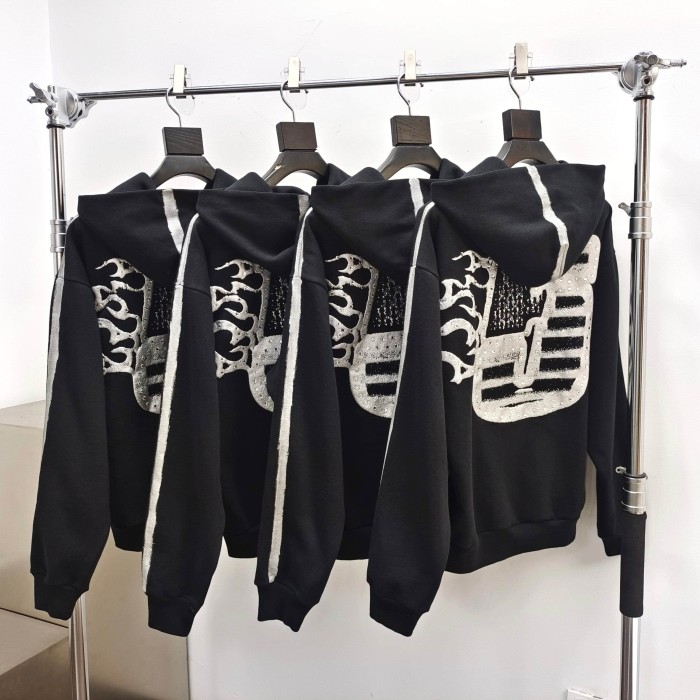 [Big & Tall for weights up to 220 lbs]1:1 quality version Silver Brush Rhinestone Black Hoodie & Pants Set 28893166