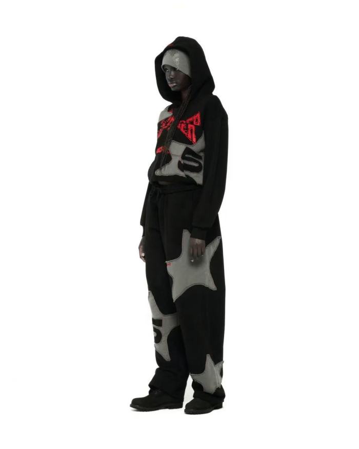 [Big & Tall for weights up to 220 lbs]1:1 quality version Grey Star Applique Zipper Hoodie & Pants Set 28893162