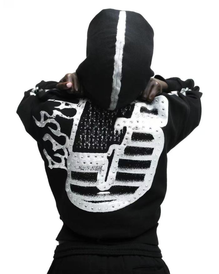 [Big & Tall for weights up to 220 lbs]1:1 quality version Silver Brush Rhinestone Black Hoodie & Pants Set 28893166