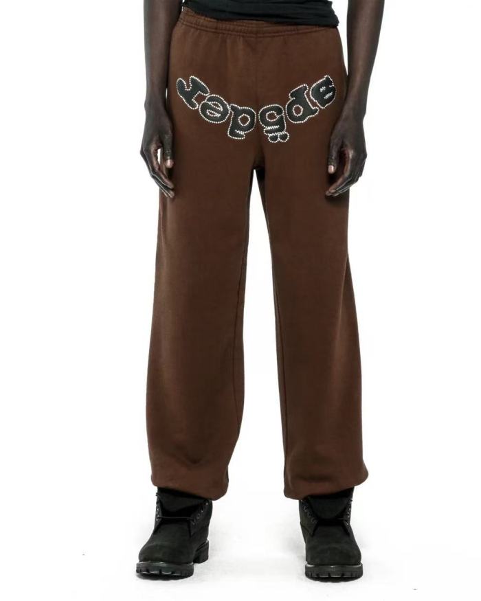 [Big & Tall for weights up to 220 lbs]1:1 quality version Rhinestone Black Letter V2 Brown Hoodie & Pants Set 28893165