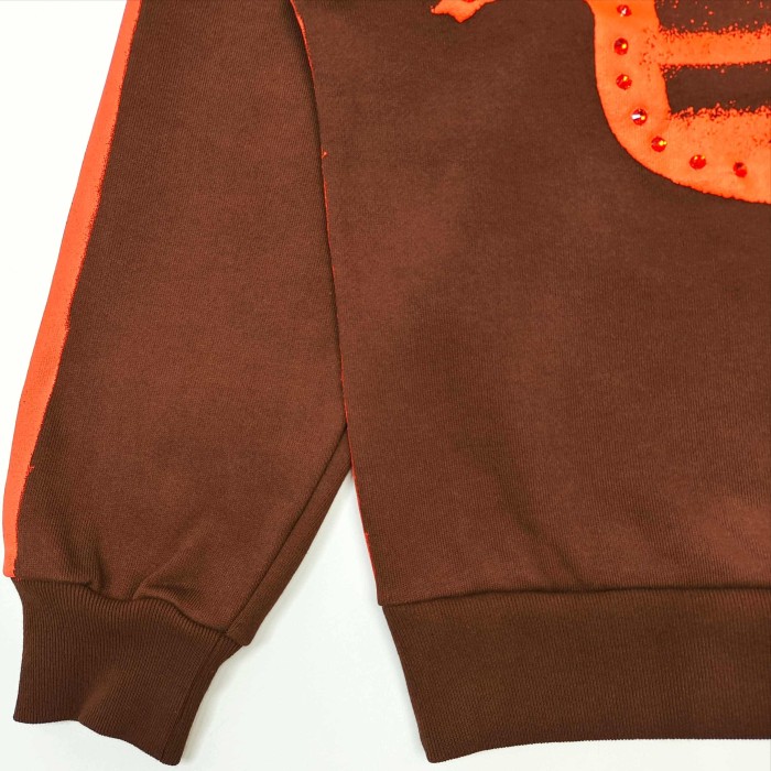 [Big & Tall for weights up to 220 lbs]1:1 quality version Orange Brush Rhinestone Brown Hoodie & Pants Set 28893164