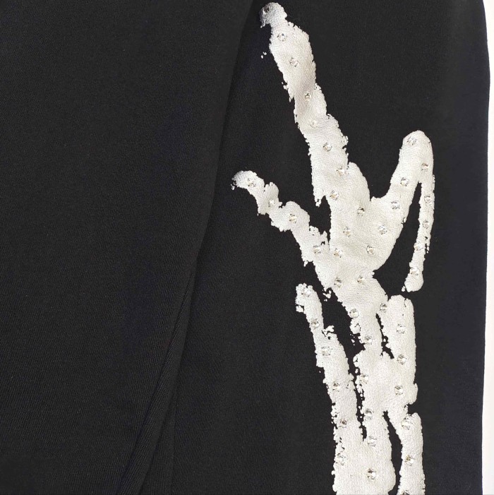 [Big & Tall for weights up to 220 lbs]1:1 quality version Silver Brush Rhinestone Black Hoodie & Pants Set 28893166
