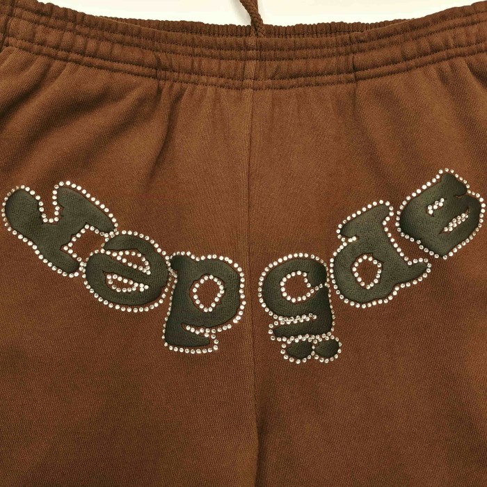 [Big & Tall for weights up to 220 lbs]1:1 quality version Rhinestone Black Letter V2 Brown Hoodie & Pants Set 28893165