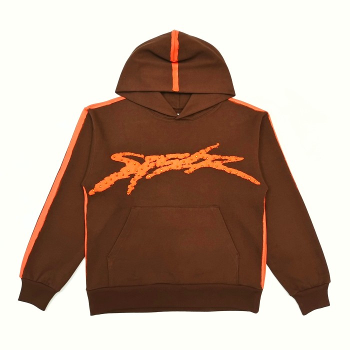 [Big & Tall for weights up to 220 lbs]1:1 quality version Orange Brush Rhinestone Brown Hoodie & Pants Set 28893164