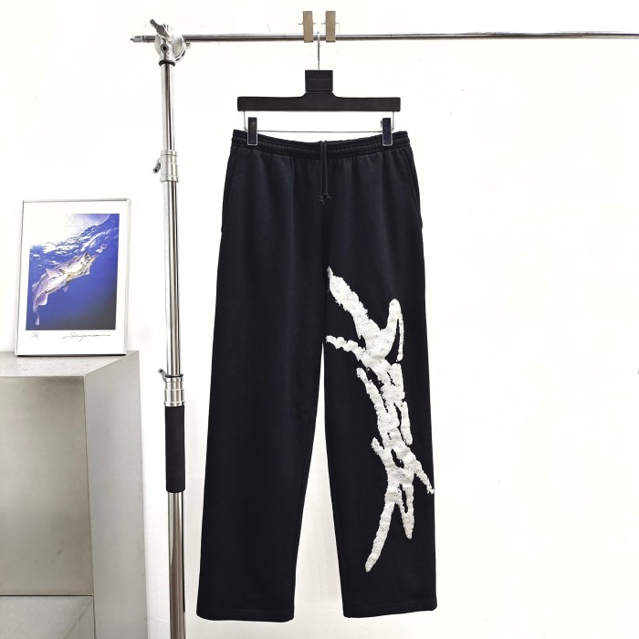 [Big & Tall for weights up to 220 lbs]1:1 quality version Silver Brush Rhinestone Black Hoodie & Pants Set 28893166