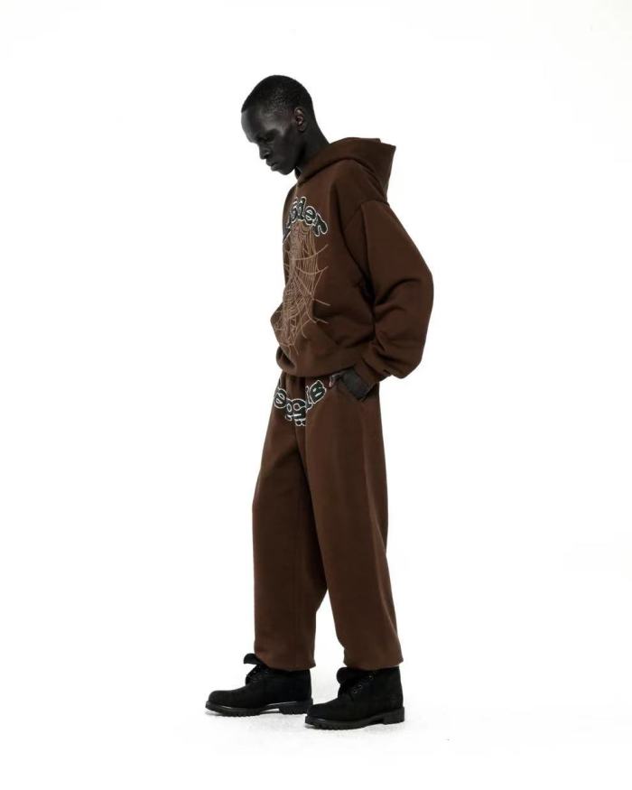[Big & Tall for weights up to 220 lbs]1:1 quality version Rhinestone Black Letter V2 Brown Hoodie & Pants Set 28893165