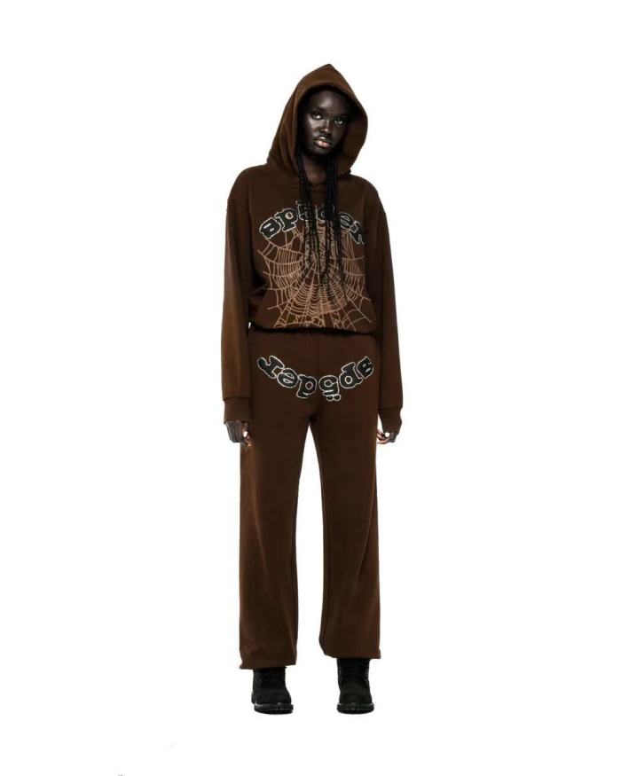 [Big & Tall for weights up to 220 lbs]1:1 quality version Rhinestone Black Letter V2 Brown Hoodie & Pants Set 28893165