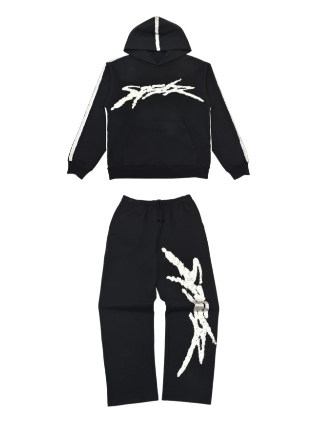 [Big & Tall for weights up to 220 lbs]1:1 quality version Silver Brush Rhinestone Black Hoodie & Pants Set 28893166