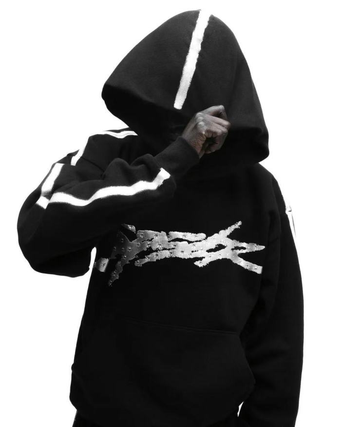 [Big & Tall for weights up to 220 lbs]1:1 quality version Silver Brush Rhinestone Black Hoodie & Pants Set 28893166
