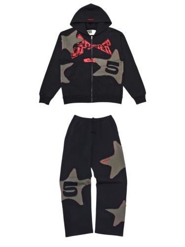 [Big & Tall for weights up to 220 lbs]1:1 quality version Grey Star Applique Zipper Hoodie & Pants Set 28893162