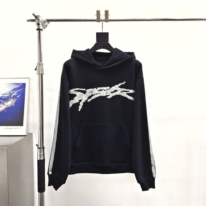 [Big & Tall for weights up to 220 lbs]1:1 quality version Silver Brush Rhinestone Black Hoodie & Pants Set 28893166