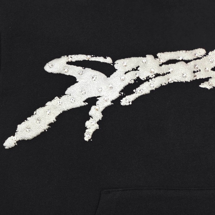 [Big & Tall for weights up to 220 lbs]1:1 quality version Silver Brush Rhinestone Black Hoodie & Pants Set 28893166