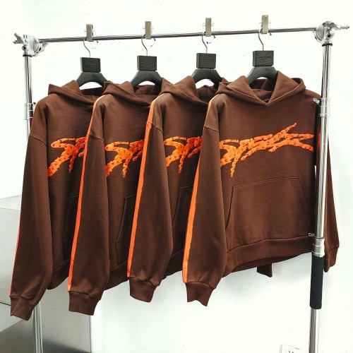 [Big & Tall for weights up to 220 lbs]1:1 quality version Orange Brush Rhinestone Brown Hoodie & Pants Set 28893164