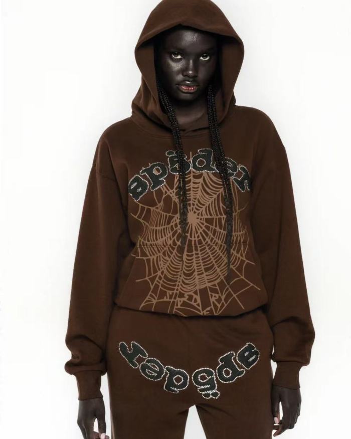 [Big & Tall for weights up to 220 lbs]1:1 quality version Rhinestone Black Letter V2 Brown Hoodie & Pants Set 28893165