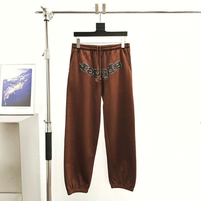 [Big & Tall for weights up to 220 lbs]1:1 quality version Rhinestone Black Letter V2 Brown Hoodie & Pants Set 28893165