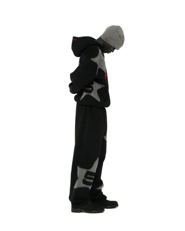 [Big & Tall for weights up to 220 lbs]1:1 quality version Grey Star Applique Zipper Hoodie & Pants Set 28893162
