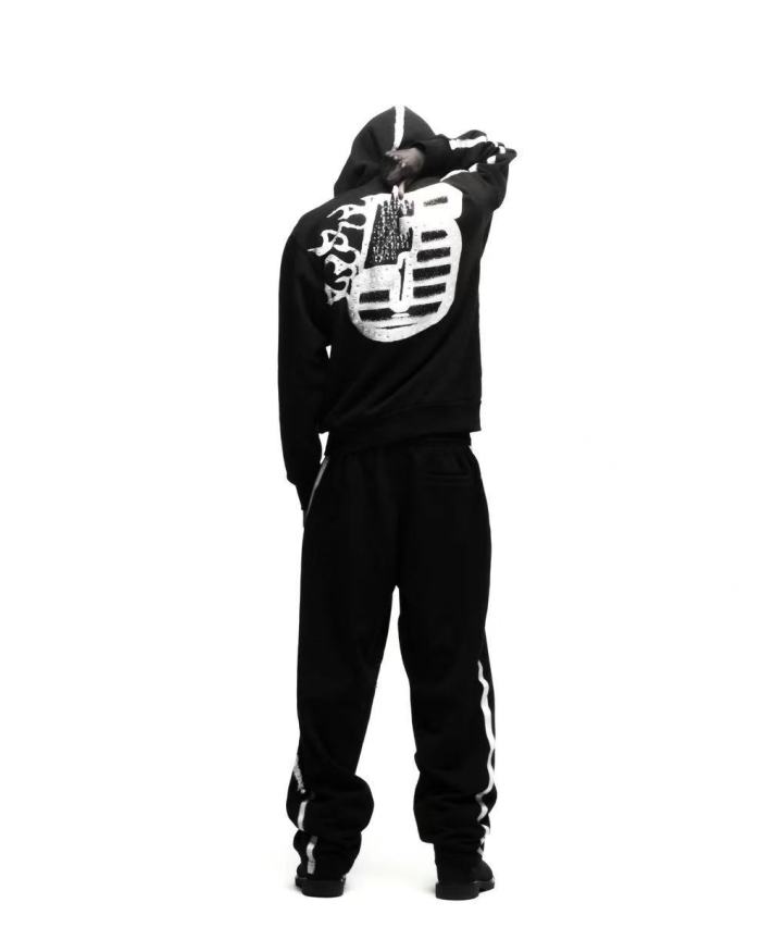 [Big & Tall for weights up to 220 lbs]1:1 quality version Silver Brush Rhinestone Black Hoodie & Pants Set 28893166