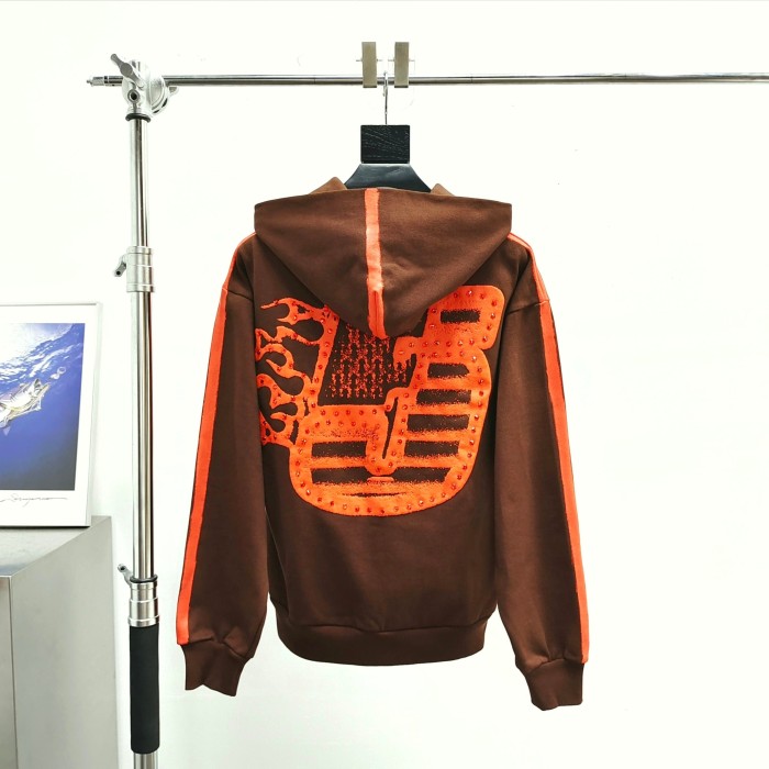 [Big & Tall for weights up to 220 lbs]1:1 quality version Orange Brush Rhinestone Brown Hoodie & Pants Set 28893164