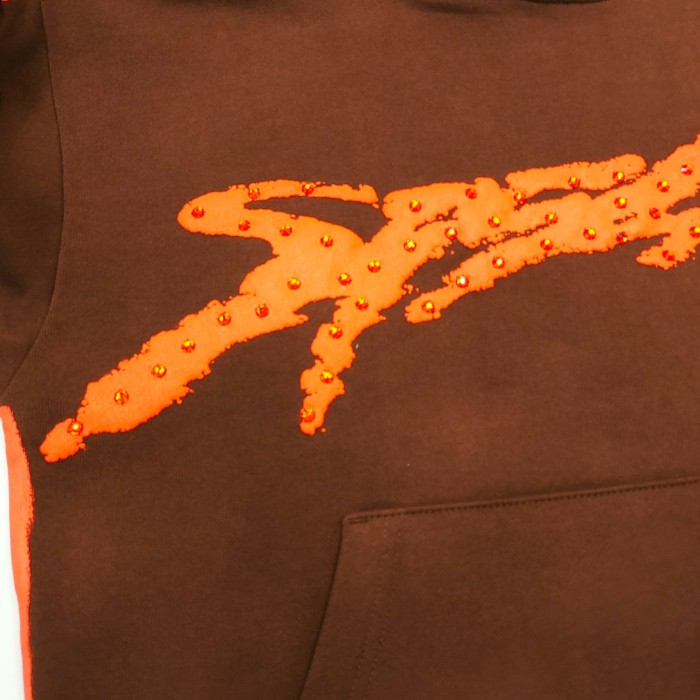 [Big & Tall for weights up to 220 lbs]1:1 quality version Orange Brush Rhinestone Brown Hoodie & Pants Set 28893164