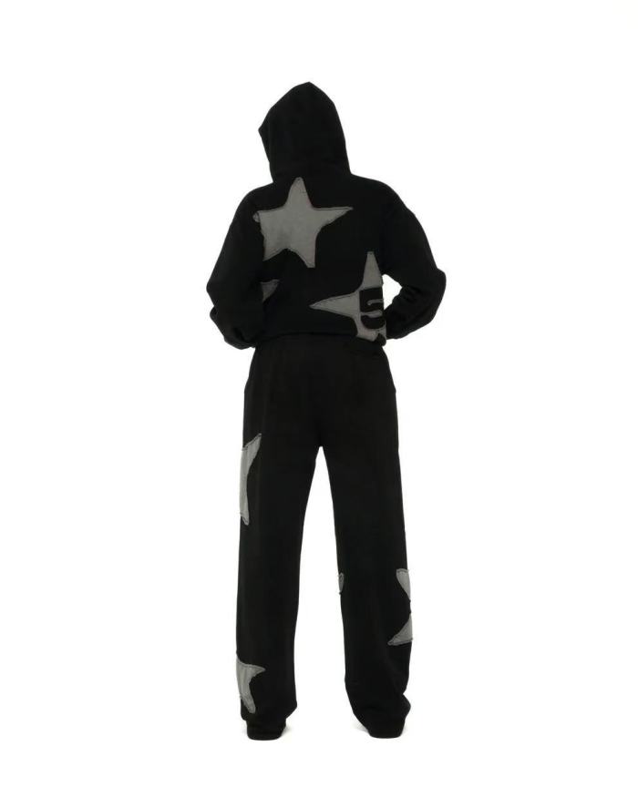 [Big & Tall for weights up to 220 lbs]1:1 quality version Grey Star Applique Zipper Hoodie & Pants Set 28893162
