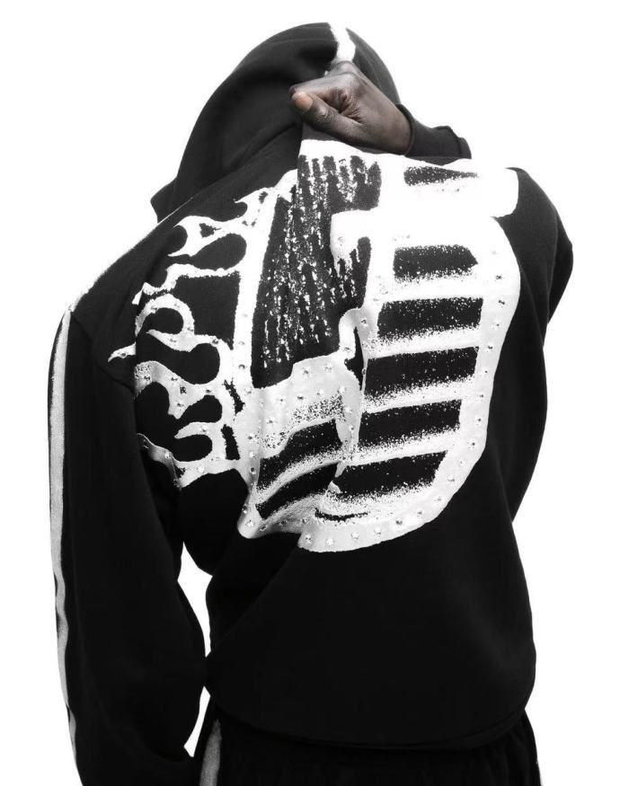 [Big & Tall for weights up to 220 lbs]1:1 quality version Silver Brush Rhinestone Black Hoodie & Pants Set 28893166