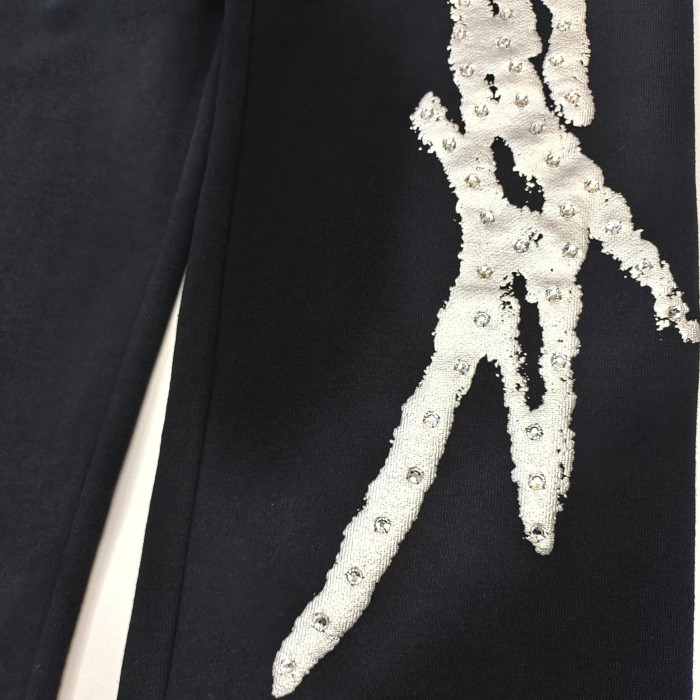 [Big & Tall for weights up to 220 lbs]1:1 quality version Silver Brush Rhinestone Black Hoodie & Pants Set 28893166