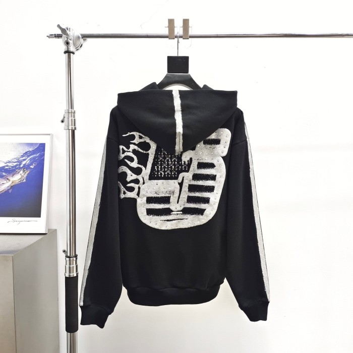 [Big & Tall for weights up to 220 lbs]1:1 quality version Silver Brush Rhinestone Black Hoodie & Pants Set 28893166