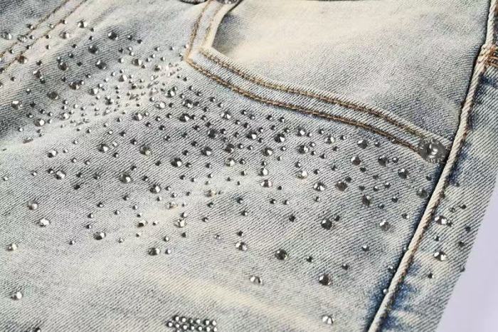 1:1 quality version Silver Ink P-Shape Rhinestone Denim Shorts 28920227