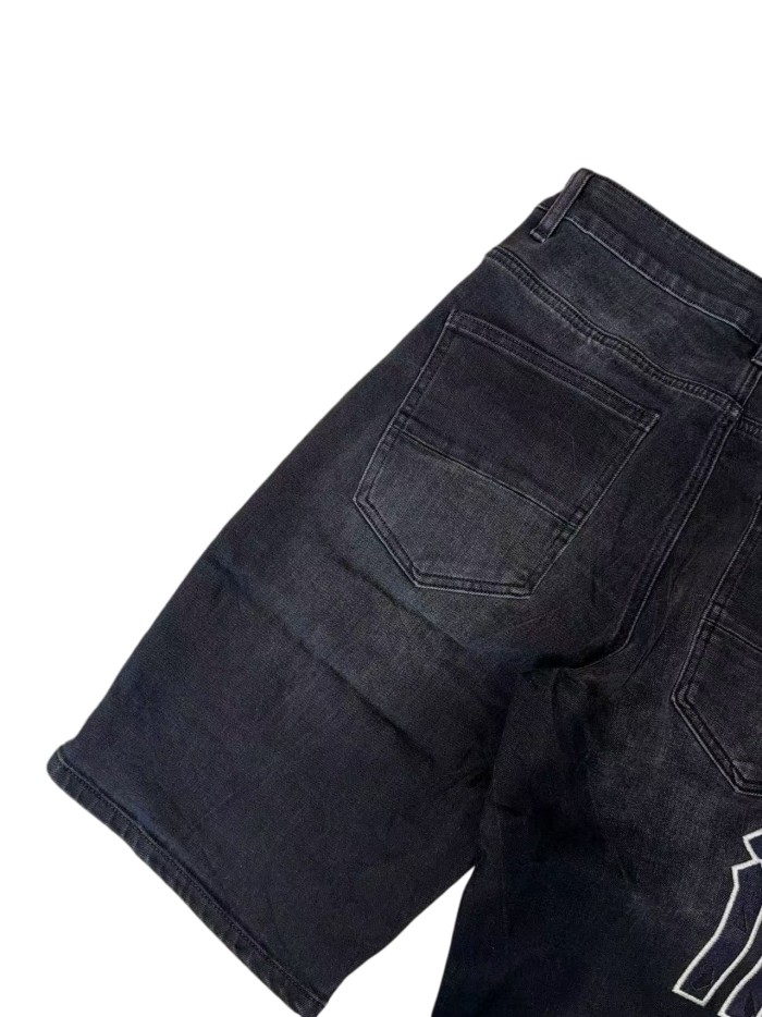 1:1 quality version Reverse Logo Patch Ripped Denim Shorts 28920239