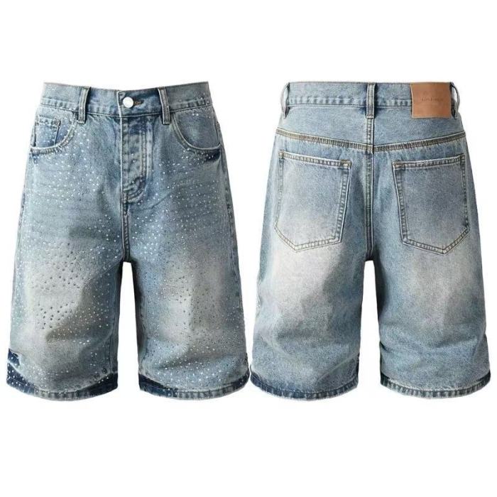 1:1 quality version Front Rhinestone Blue Denim Shorts 28920232