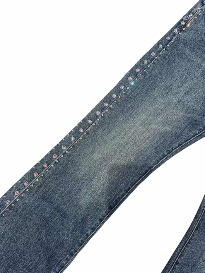 1:1 quality version Side Crystal Rivet Bootcut Jeans 28920259