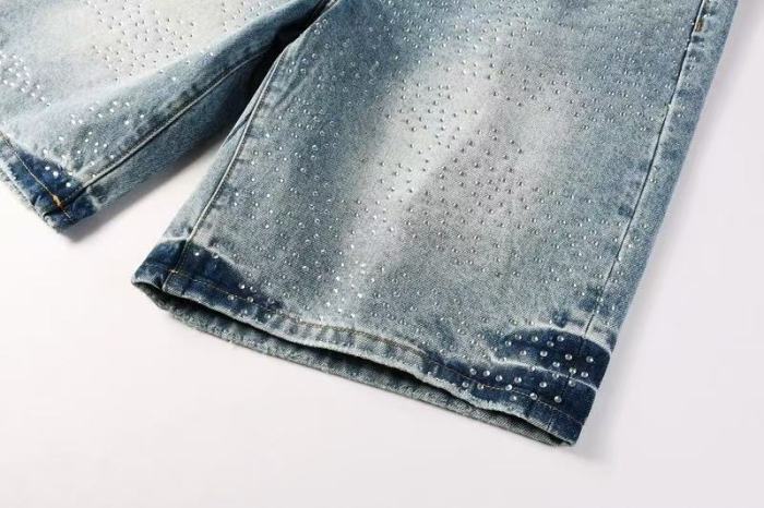 1:1 quality version Front Rhinestone Blue Denim Shorts 28920232