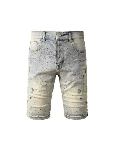 1:1 quality version Silver Ink P-Shape Rhinestone Denim Shorts 28920227