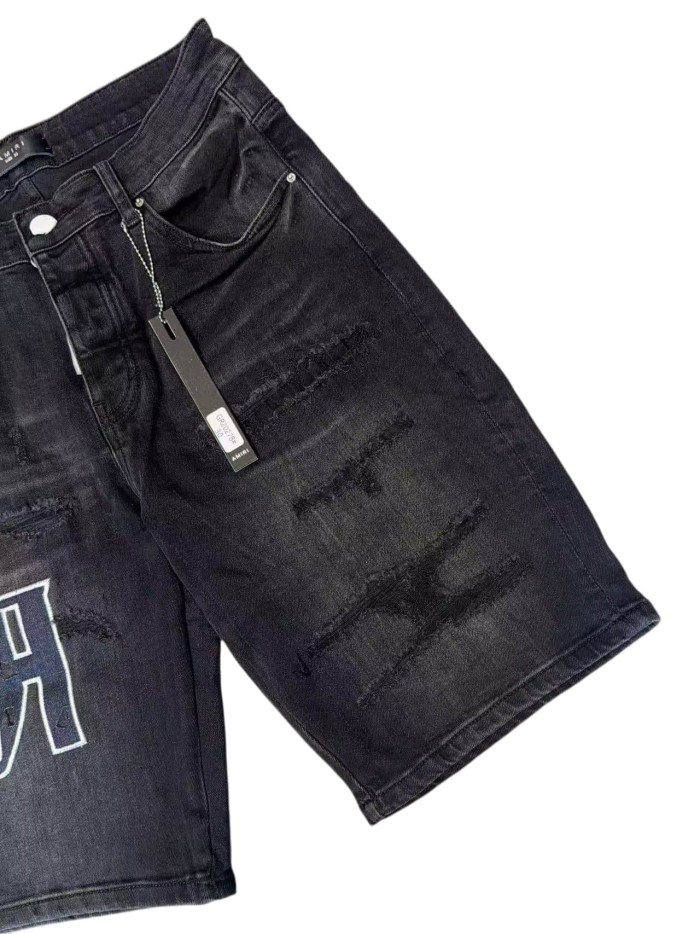 1:1 quality version Reverse Logo Patch Ripped Denim Shorts 28920239