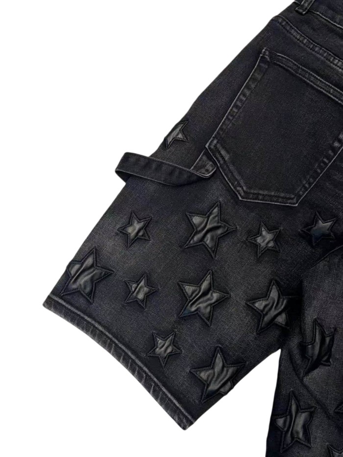 1:1 quality version Leather Five-Pointed Star Patch Denim Shorts 28920228