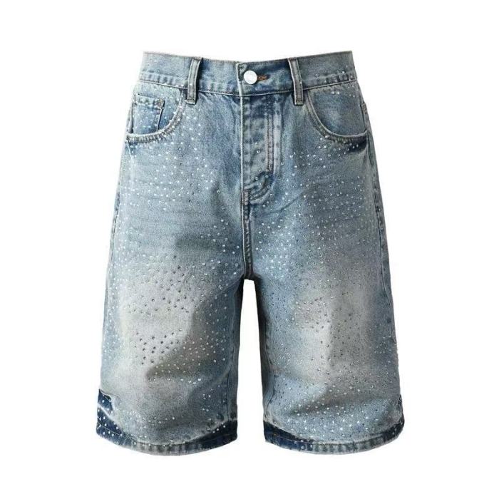 1:1 quality version Front Rhinestone Blue Denim Shorts 28920232