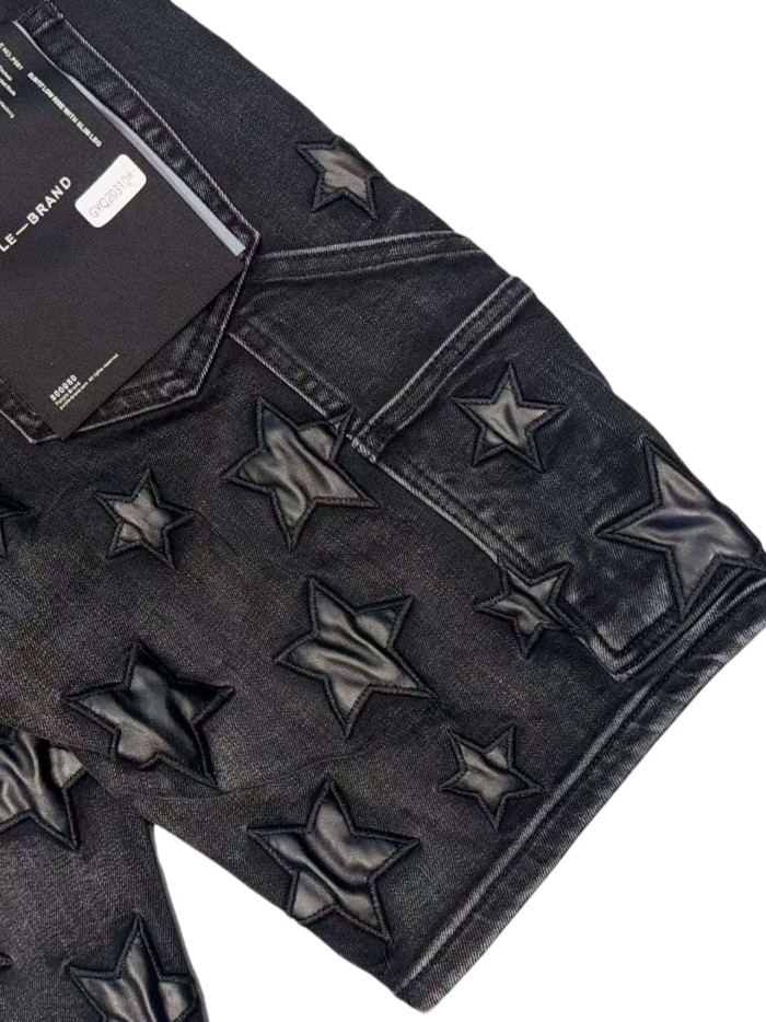 1:1 quality version Leather Five-Pointed Star Patch Denim Shorts 28920228