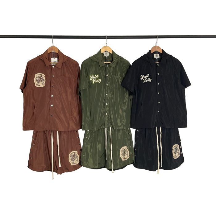 Badge Towel Embroidery Hooded Shirt & Shorts Set 3 colors 28925617