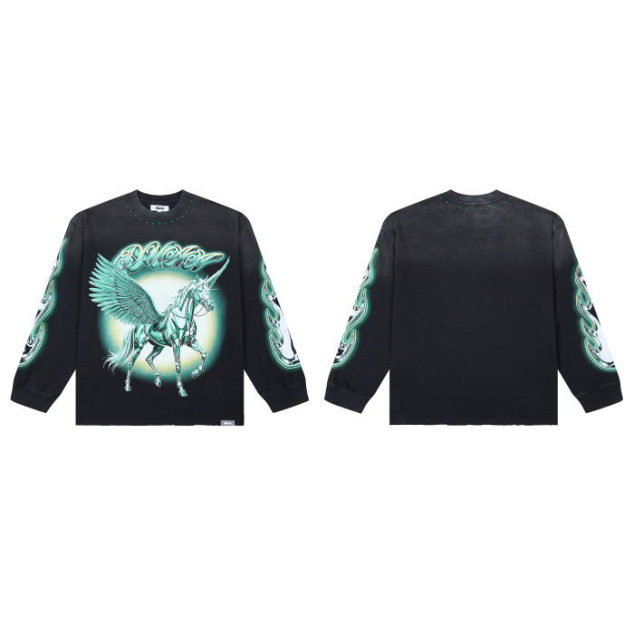Latest Fashion Streetwear Rhinestone Long-Sleeve T-Shirt 28930897