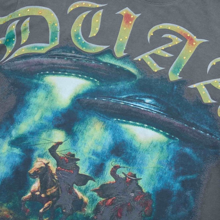 UFO Cowboy Rhinestone Print Washed Tee 28930931