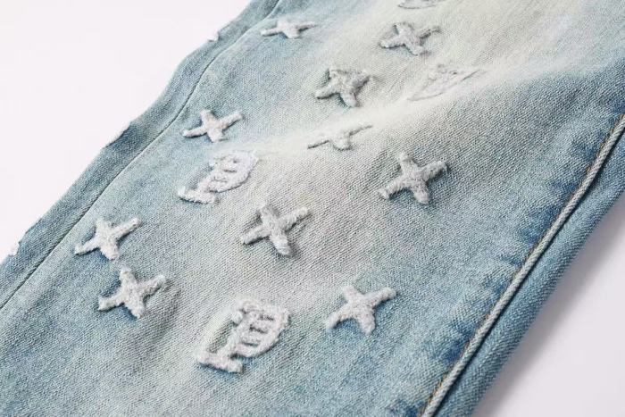1:1 quality version Four-Pointed Star P Letter Yarn Embroidered Jeans 28963942