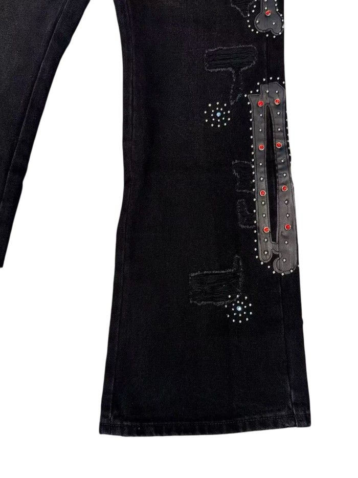 1:1 quality version Bone Patch Studded Flared Jeans 28963945