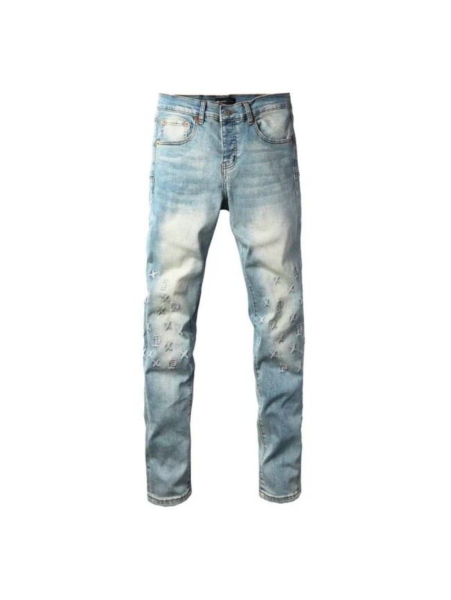 1:1 quality version Four-Pointed Star P Letter Yarn Embroidered Jeans 28963942