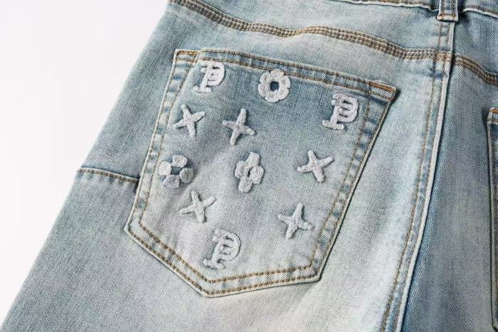 1:1 quality version Four-Pointed Star P Letter Yarn Embroidered Jeans 28963942