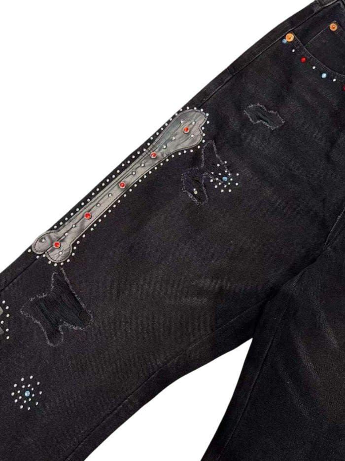 1:1 quality version Bone Patch Studded Flared Jeans 28963945