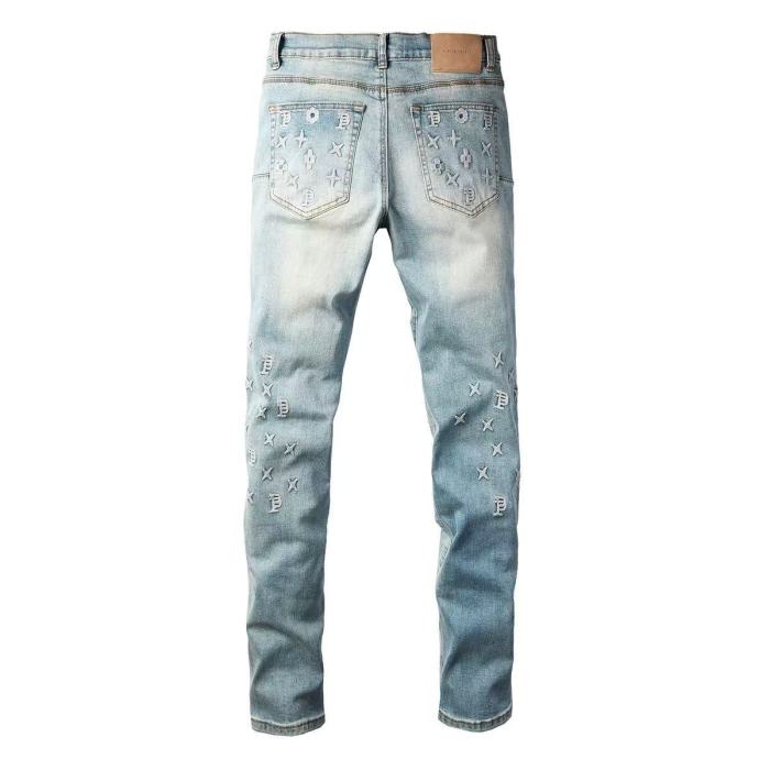 1:1 quality version Four-Pointed Star P Letter Yarn Embroidered Jeans 28963942