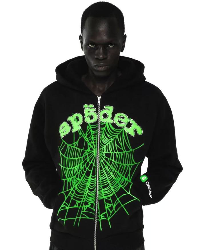 [Big & Tall for weights up to 220 lbs]1:1 quality version Green Letter Rhinestone Zipper Print Hoodie 28971640