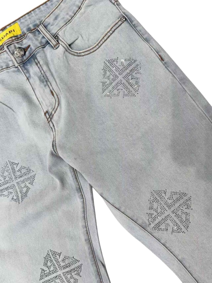 1:1 quality version Rhombus Geometry Hot Drilling Slightly Flared Jeans 3 colors 28972577