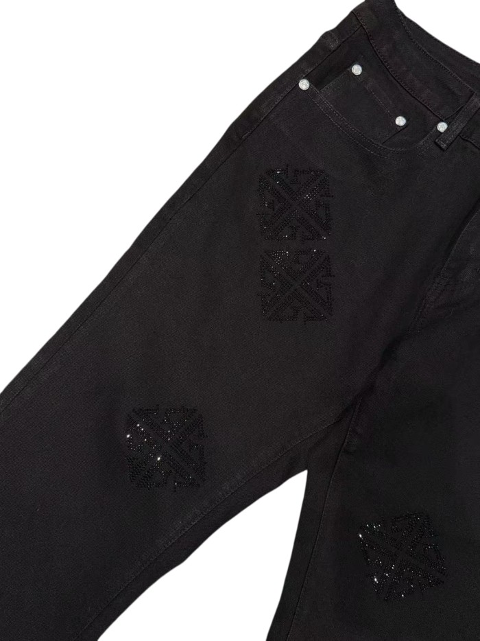 1:1 quality version Rhombus Geometry Hot Drilling Slightly Flared Jeans 3 colors 28972577